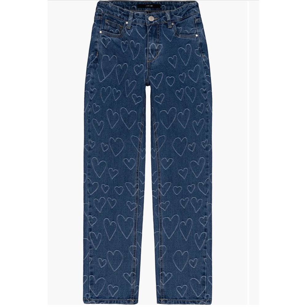 Joe's Jeans Sadie Relaxed Straight Leg Heart Print Denim Girls Size 12 Dark Wash